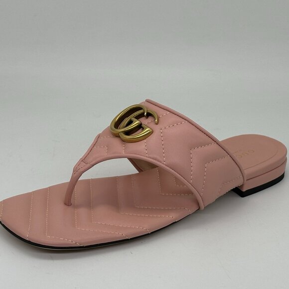 Gucci Marmont GG Padded Chevron Matelasse Leather Thong Flat Sandals Shoes - Picture 7 of 16